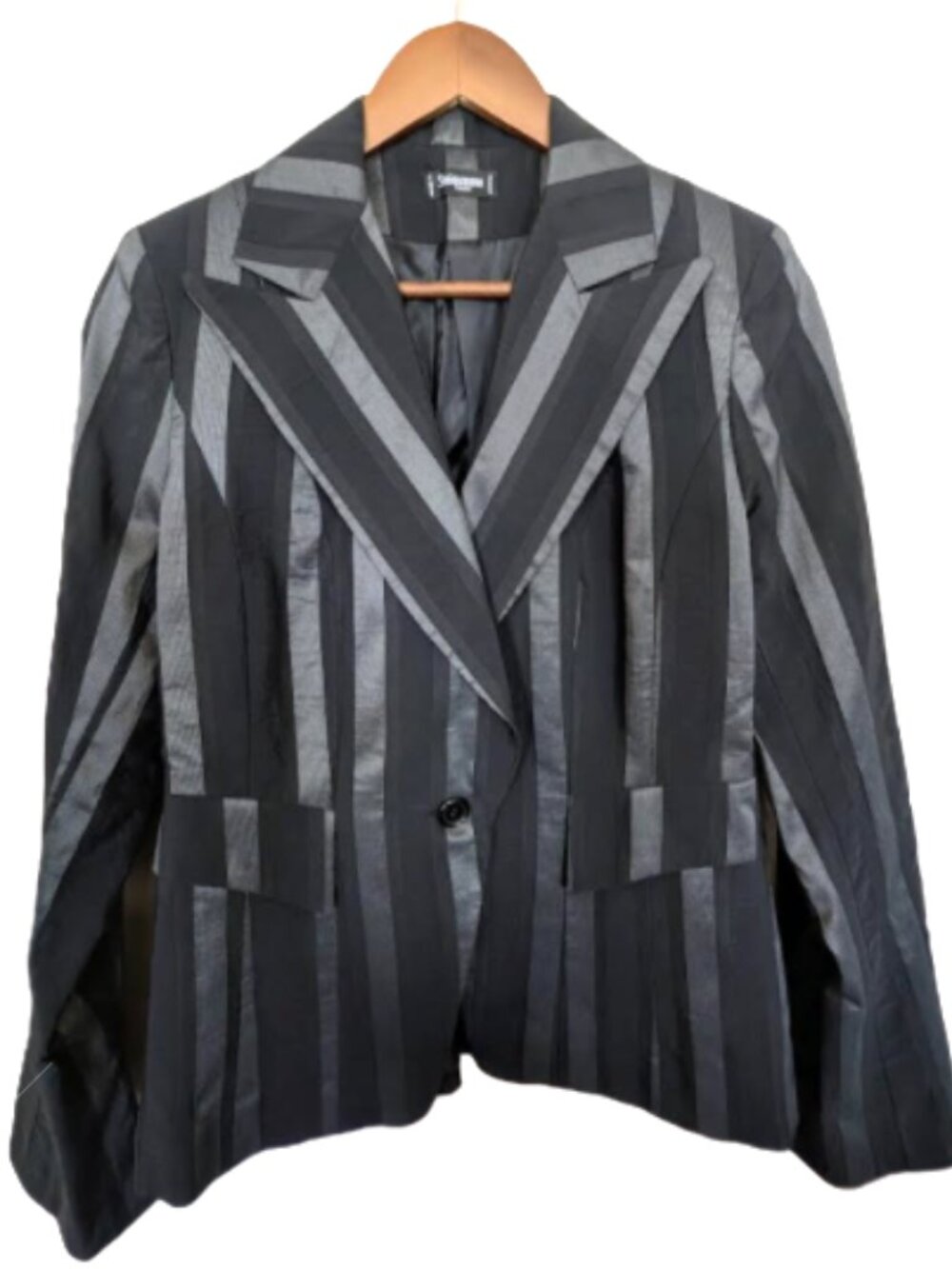 Vintage Sinequanone Paris Black Geometric Stripe Blazer Tailored Jacket FR 42
